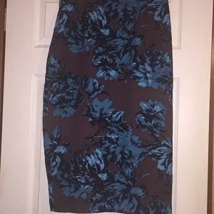 Brown and teal flower midi skirt